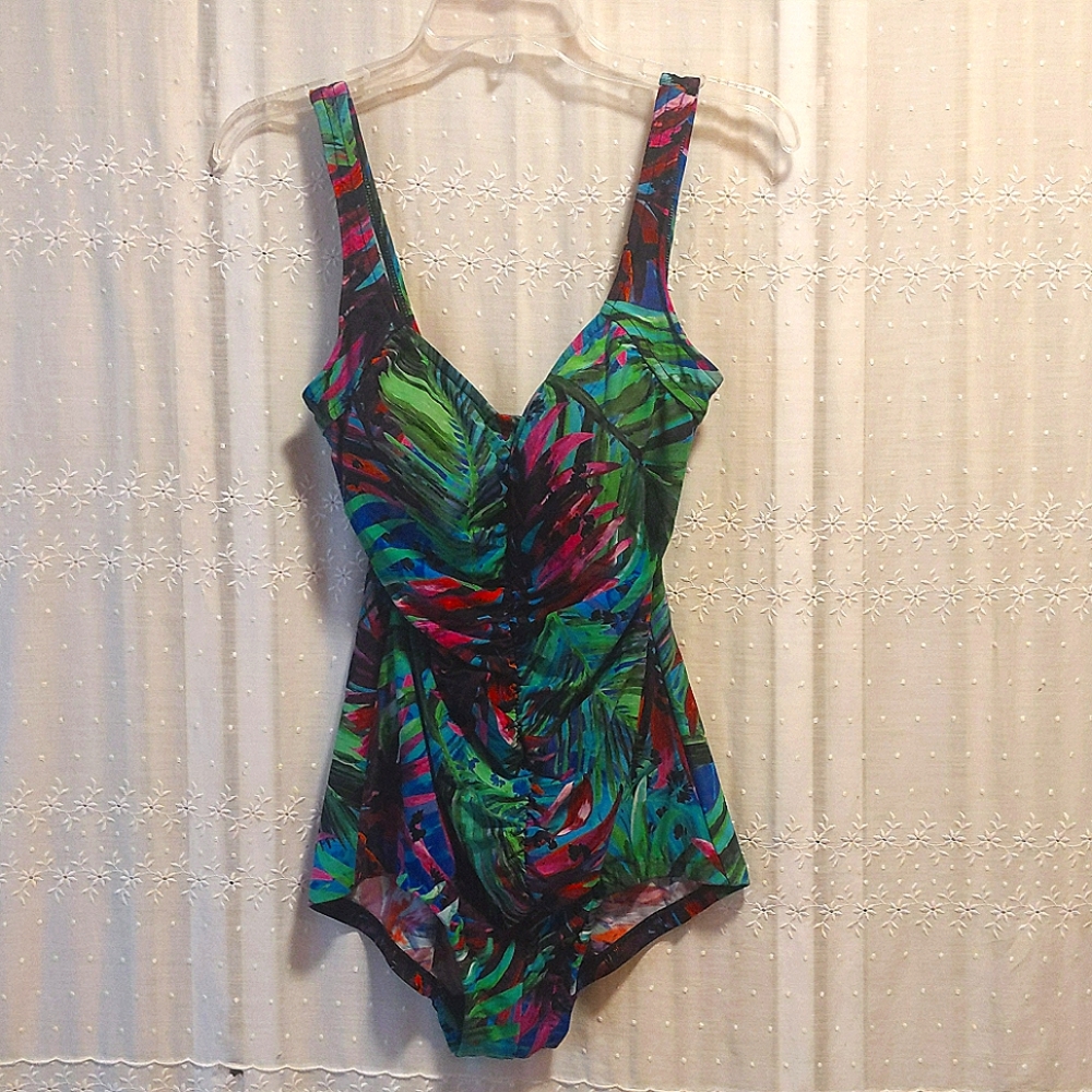 Vintage Maxine of Hollywood bright one-piece swimsuit figure flattering size 12
